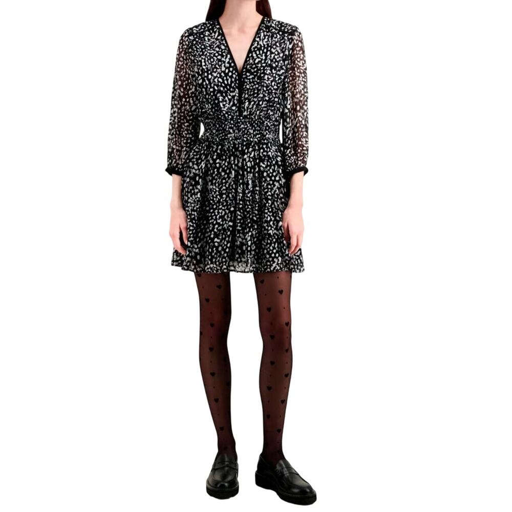 The Kooples black and white dress size US 6 FR 2 Small Smocked Waist 3/4 Sleeves